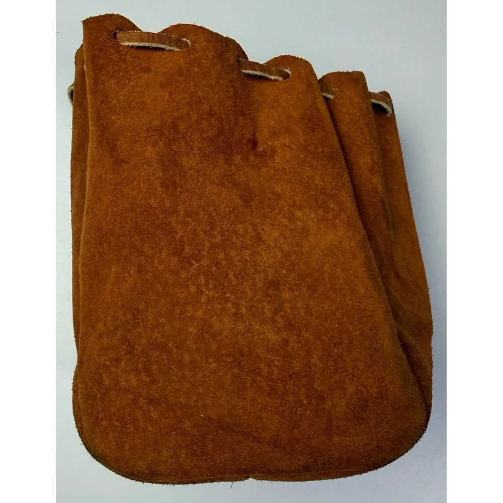 Vintage Leather Shell Ammunition Drawstring Pouch Bag Fishing Reel Case 3j1